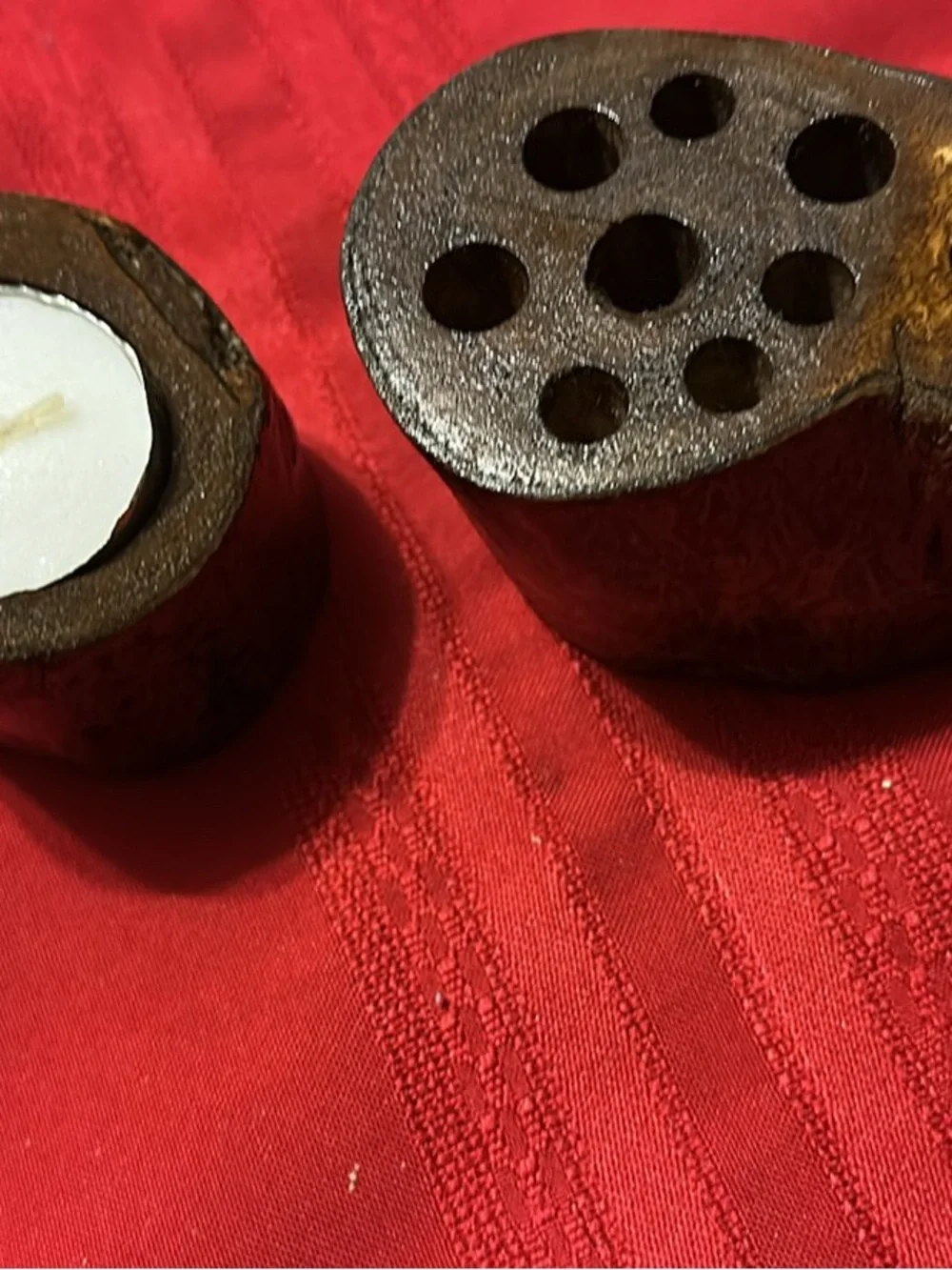 Rustic Brown Wooden Tea Light Holder Set - Home Accents